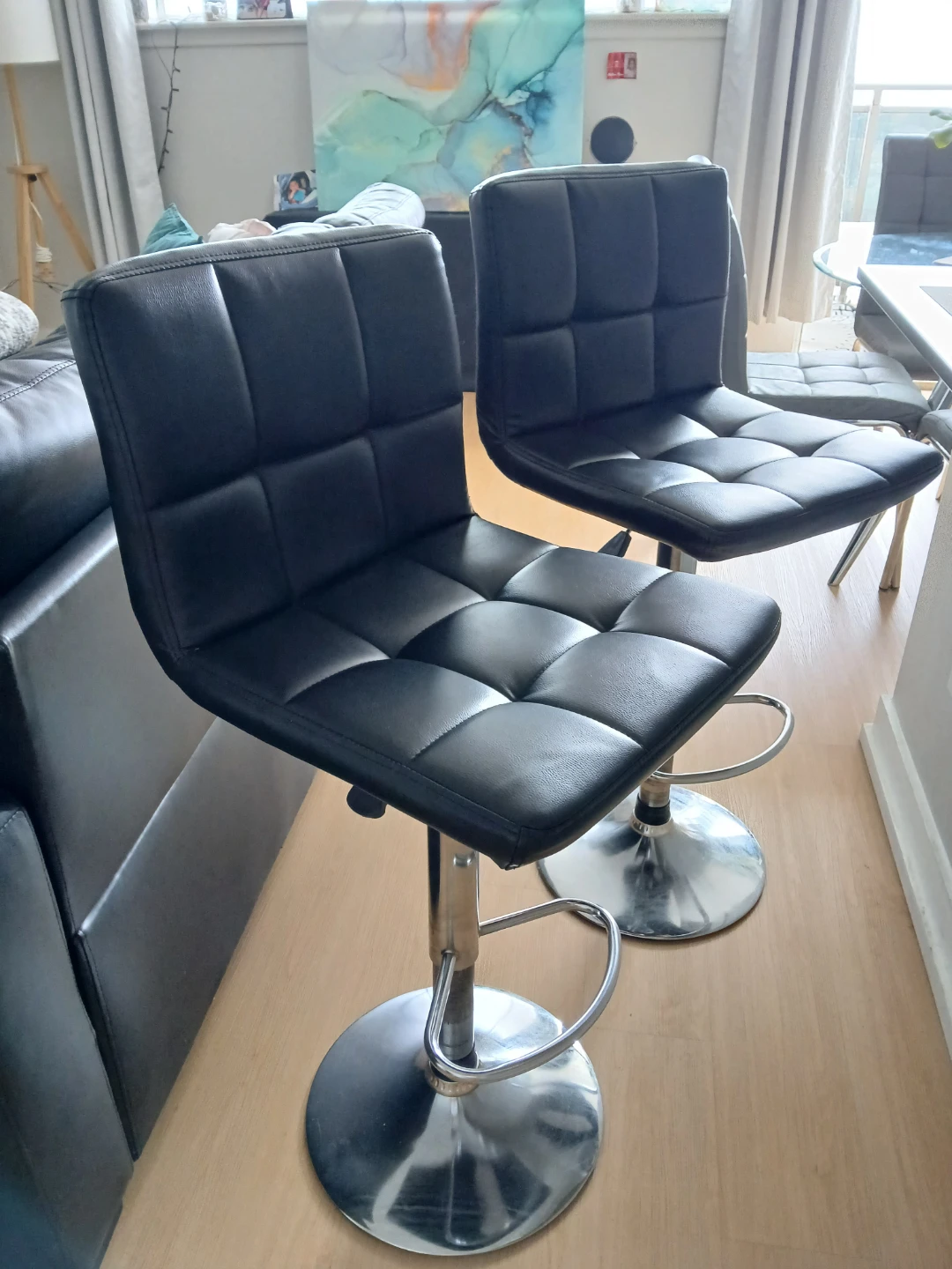 Black Bar Stools – Set of 2 | Adjustable & 360° Swivel