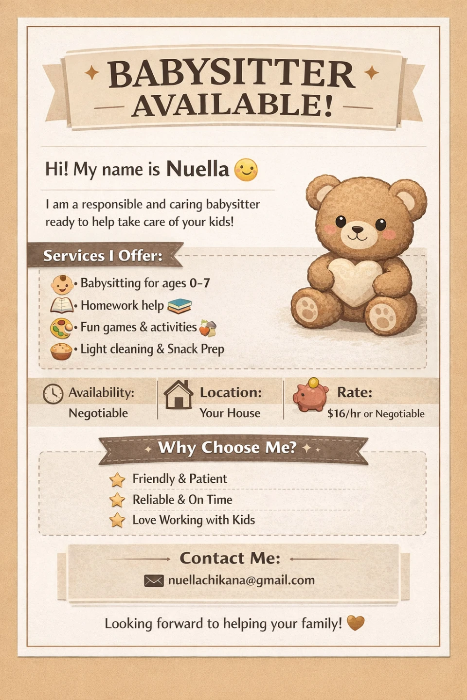Babysitter Available: