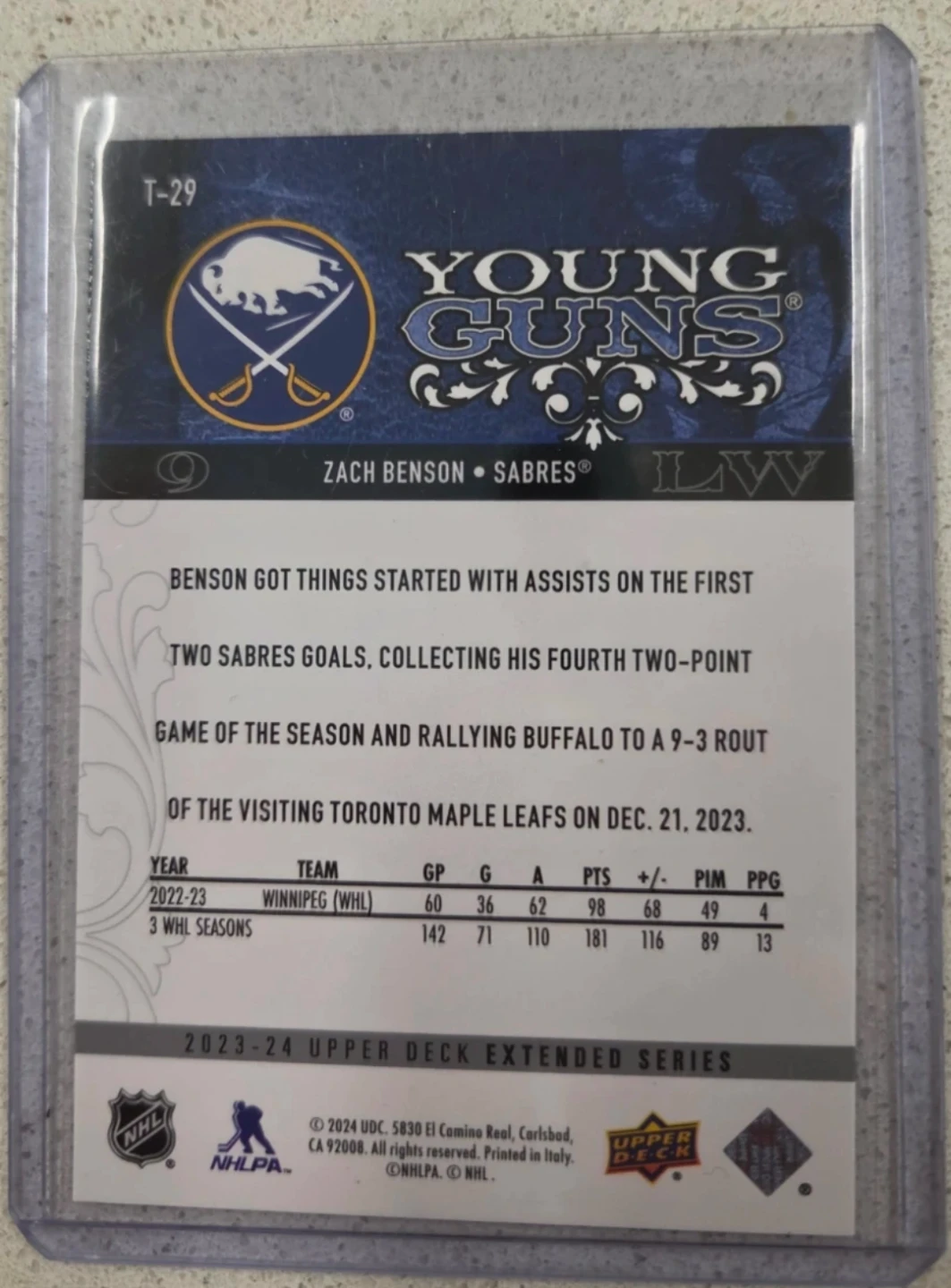 2023-24 Upper Deck Zach Benson Young Guns Hockey Card - photo 2