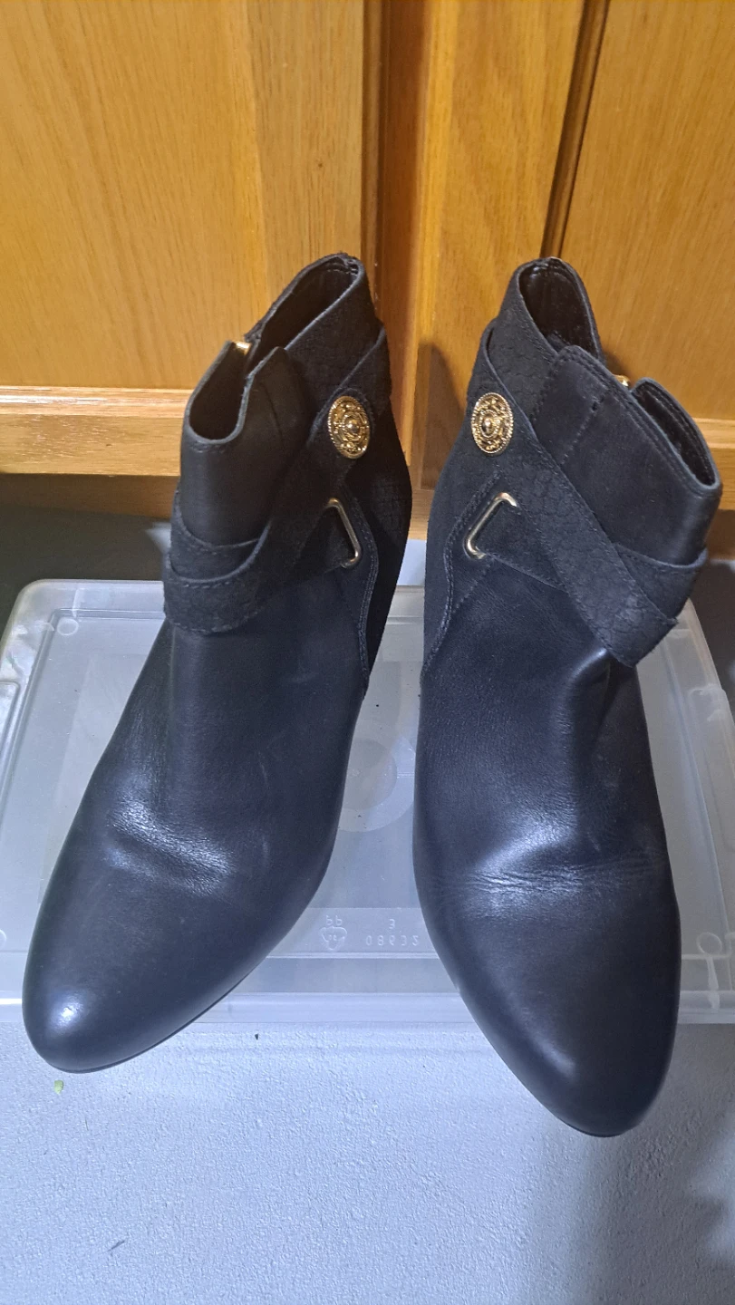 Black Ankle Boots with Gold Detail