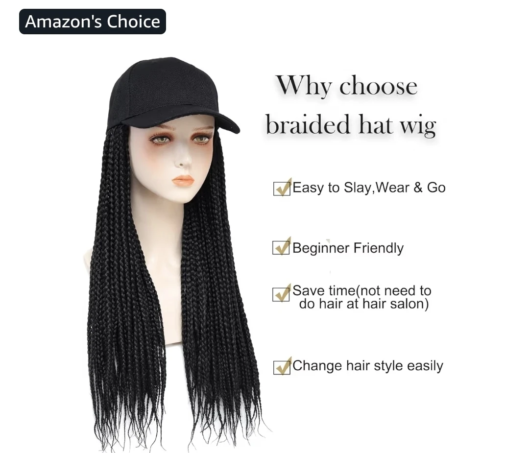 🥕Braided Baseball Cap Wig - Black - photo 2