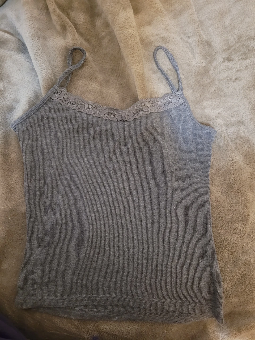 Grey Lace Trim Camisole Top