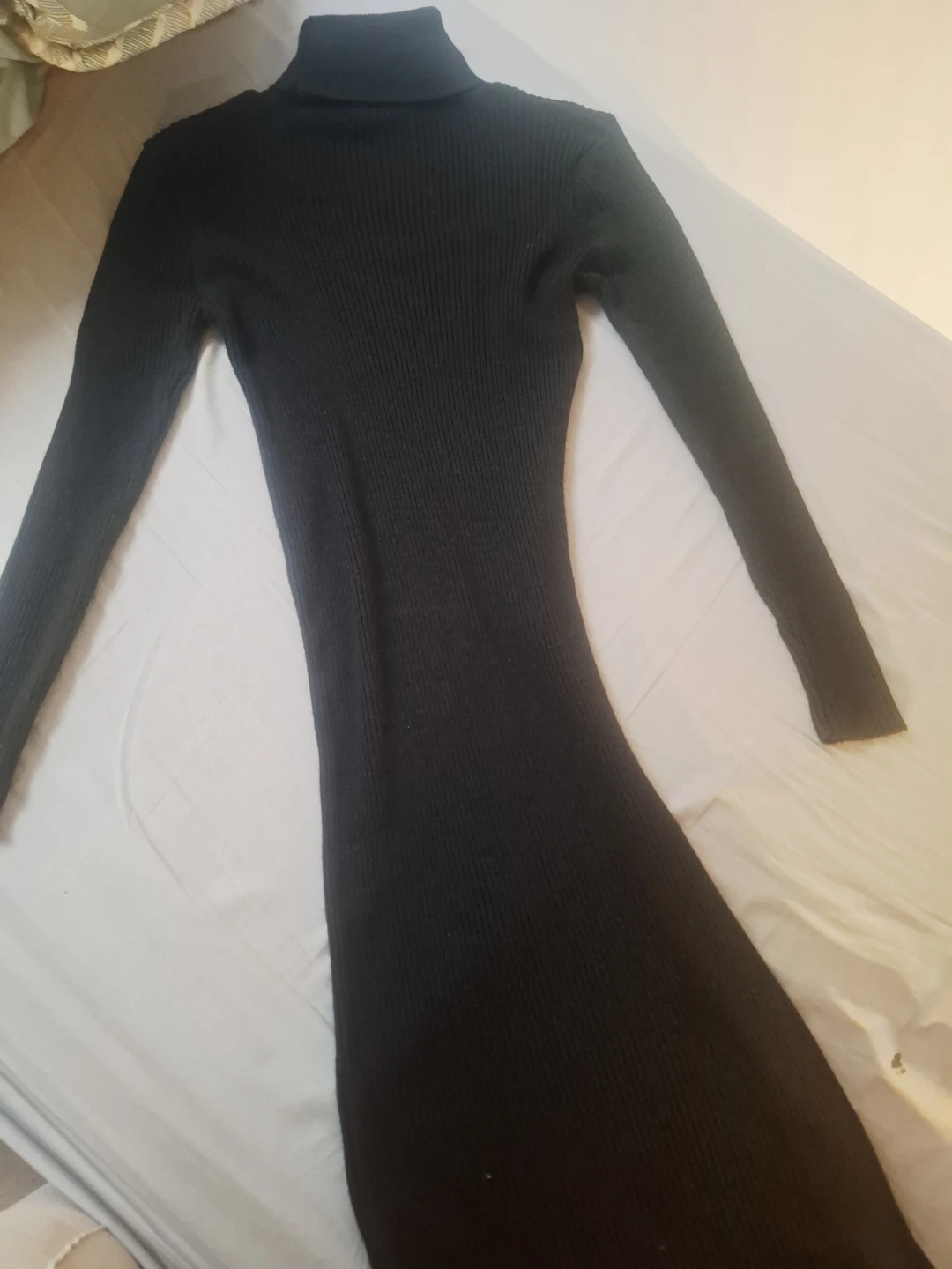 Black Ribbed Turtleneck Maxi Dress