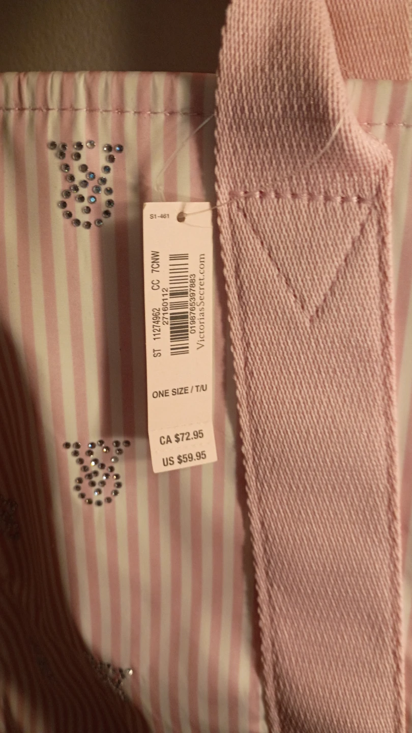 Victoria's Secret Pink Striped Tote Bag with Charms