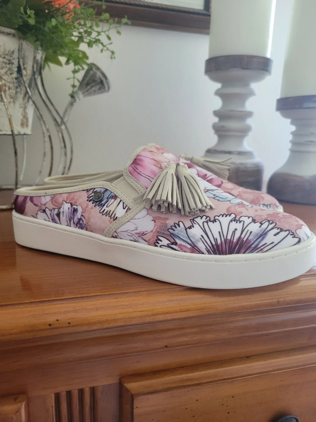 Spenco Floral Slip-On Mule Shoes with Tassels