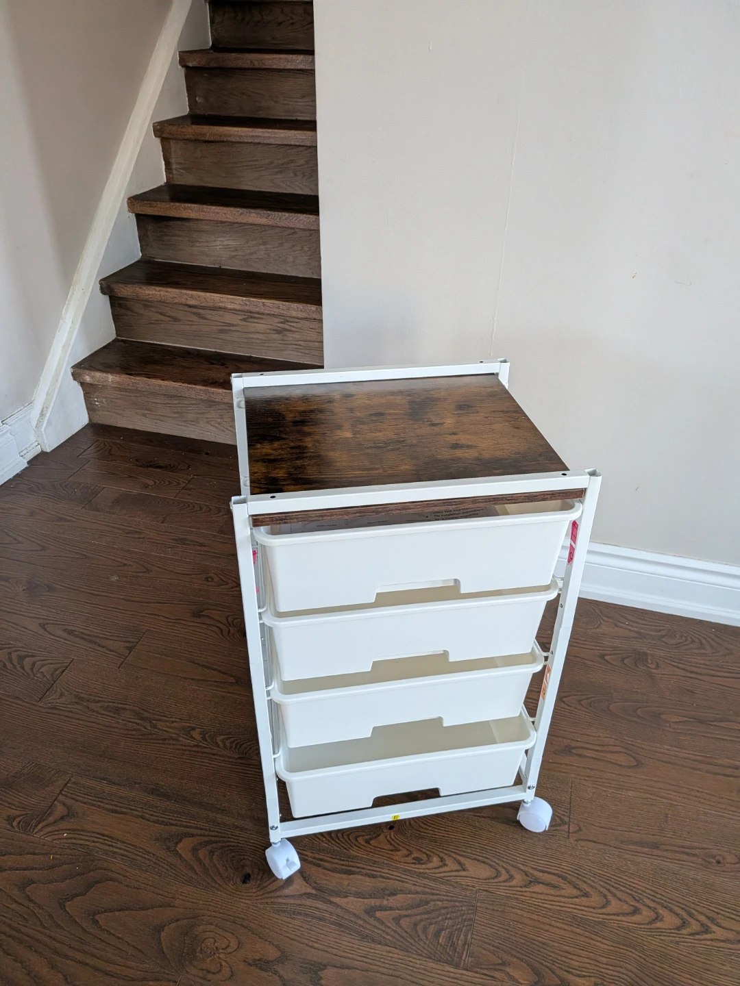 4-Drawer Rolling Storage Cart with Wood Top