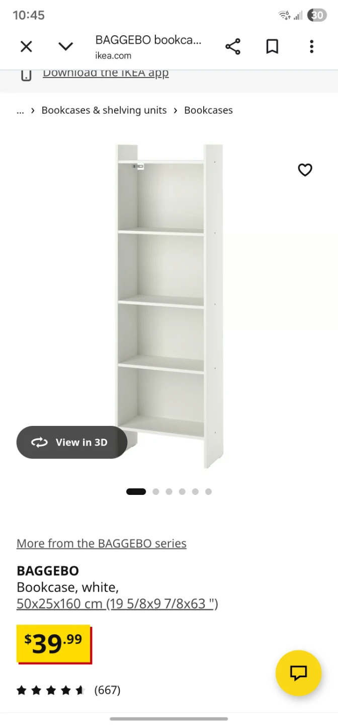 IKEA BAGGEBO Bookcase, White, 50x25x160 cm