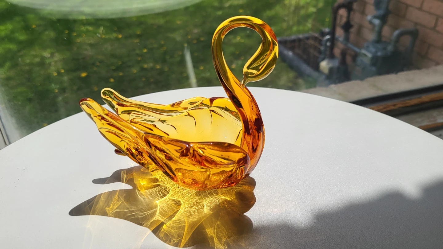 Amber glass swan trinket dish