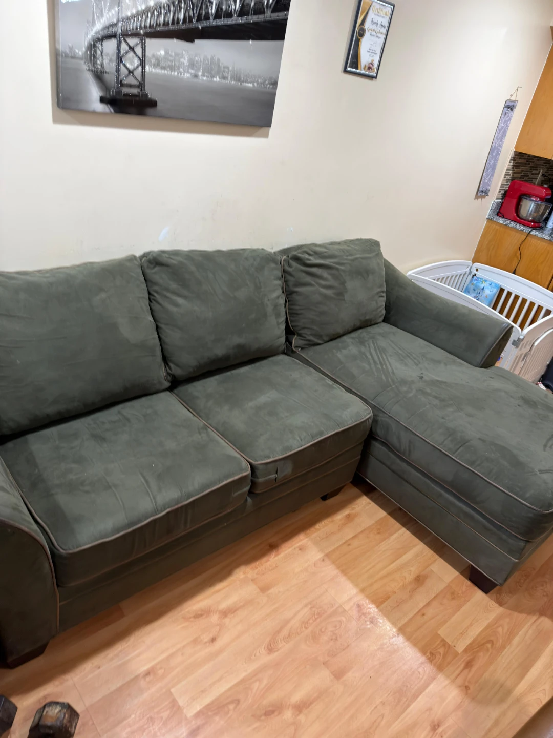 Green Suede Sectional Sofa