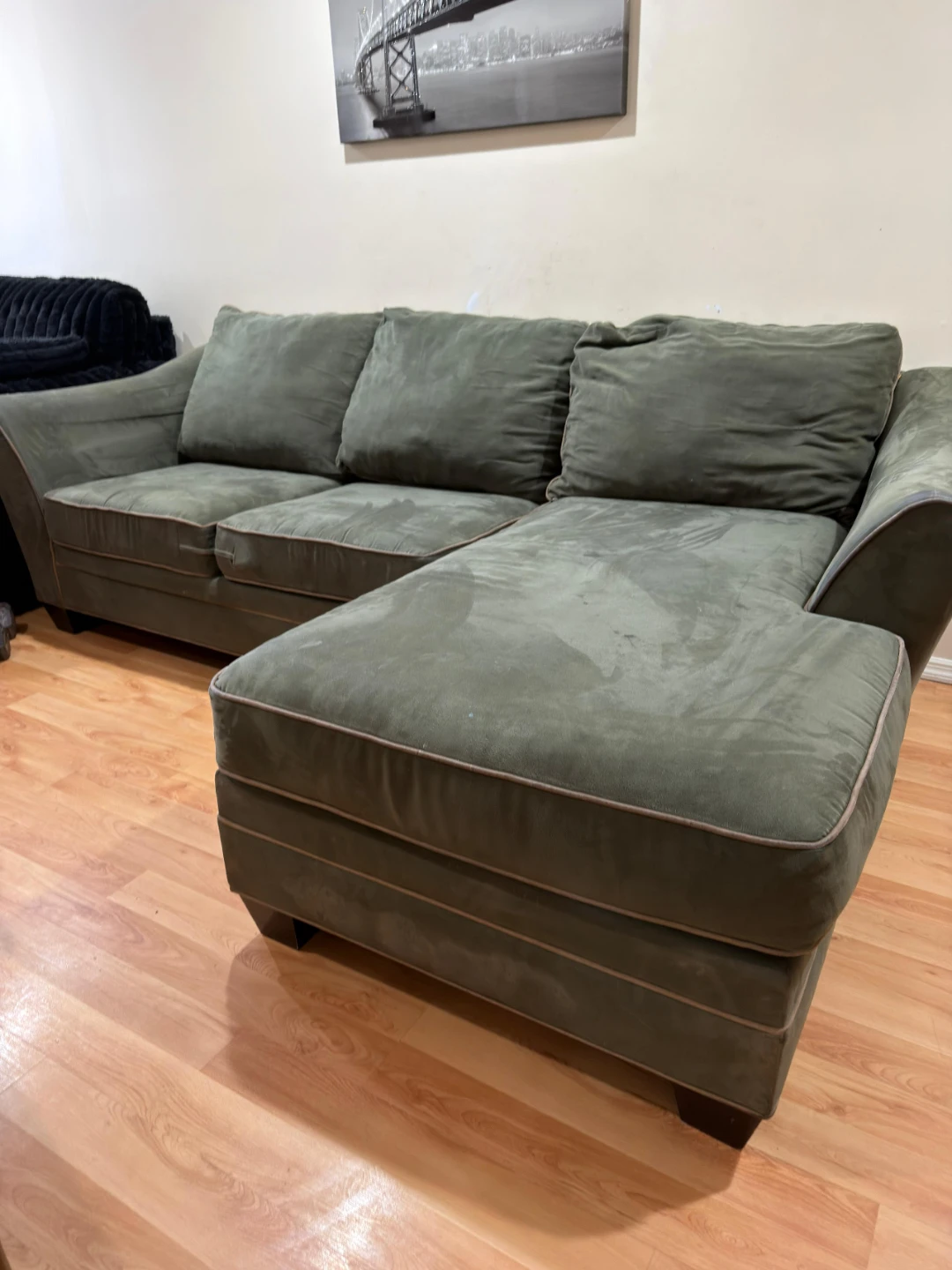 Green Suede Sectional Sofa - photo 2