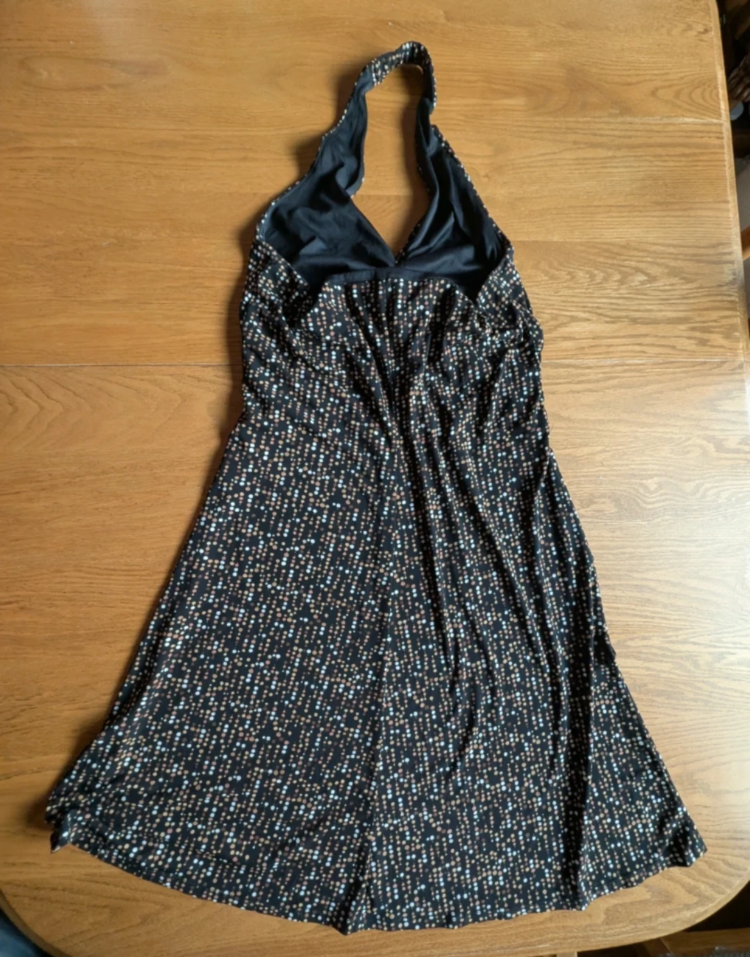 Black Halter Dress with Multi-Color Dot Pattern - photo 2