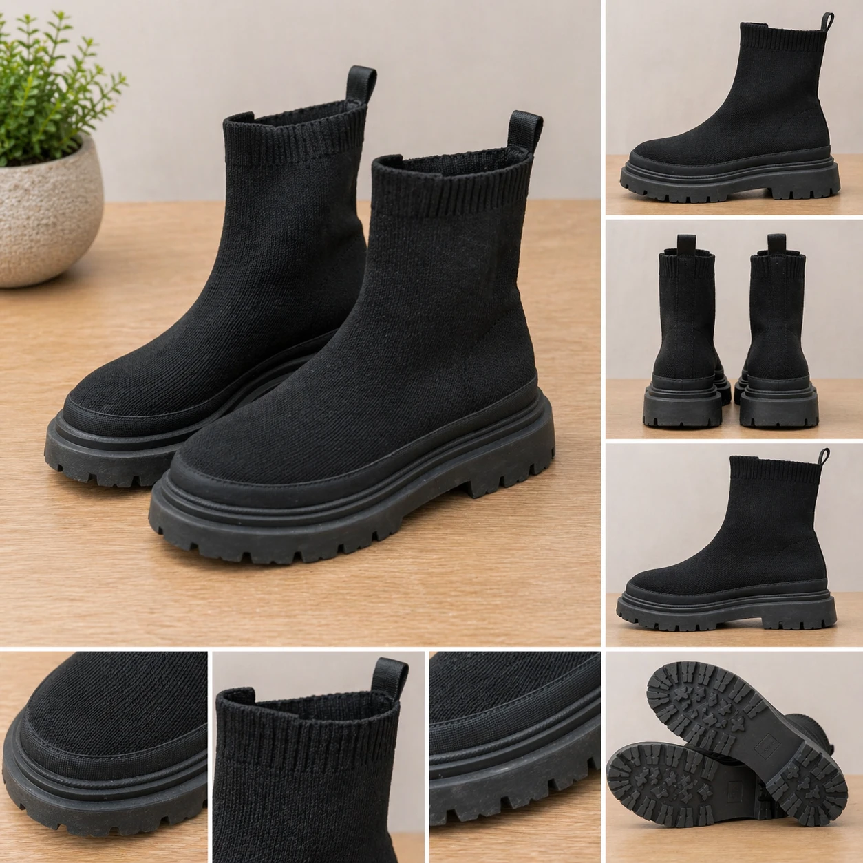 Black Sock Boots - Chunky Sole