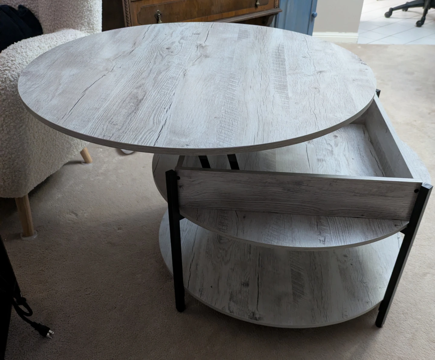 Round Coffee Table with Storage Shelf - photo 3