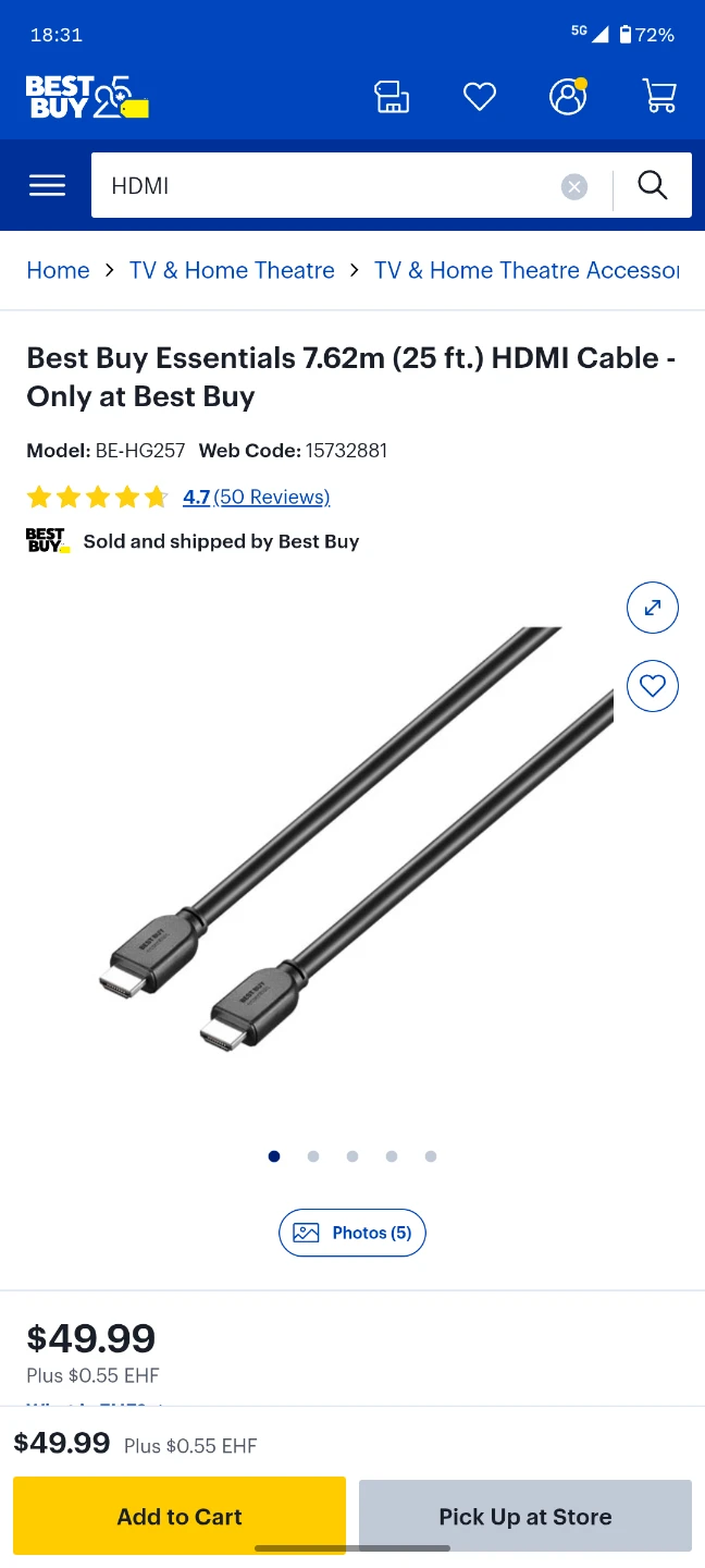 Best Buy Essentials 7.62m HDMI Cable with Ethernet