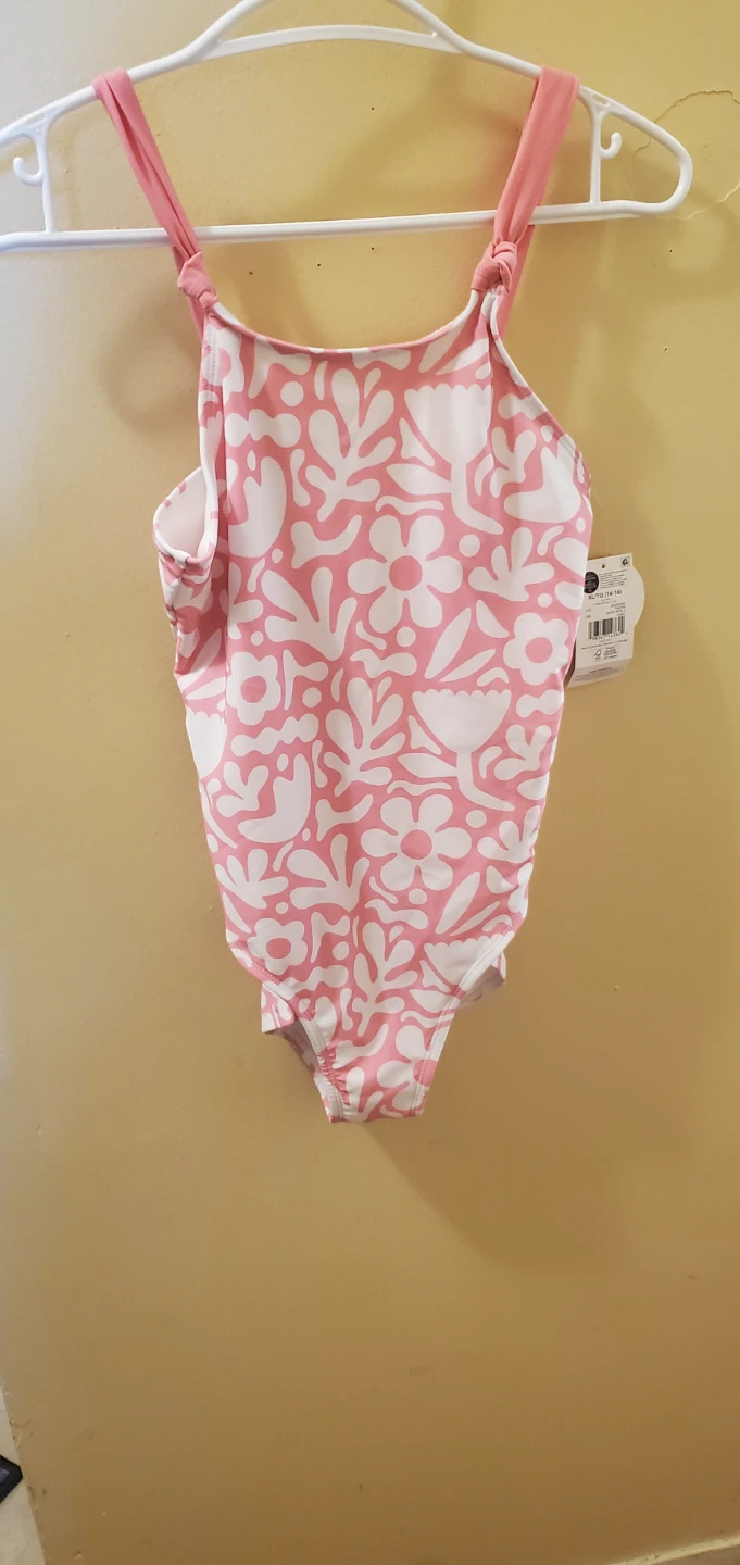 Girls Pink Floral One-Piece Swimsuit - Size XL (14-16)