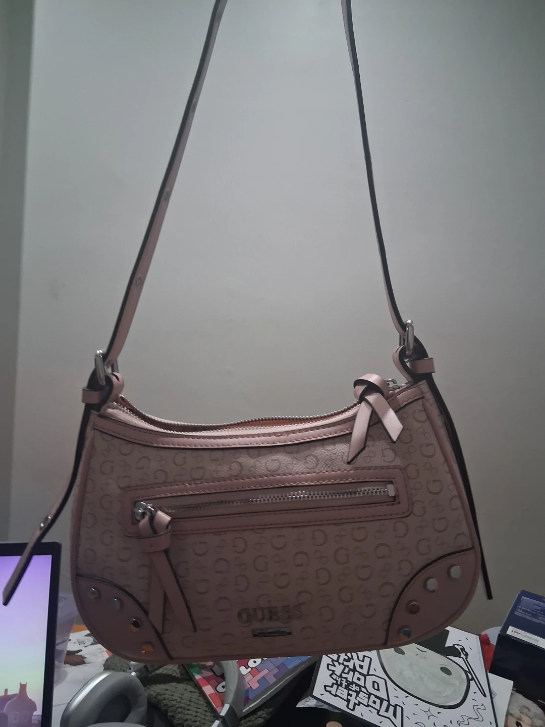 Guess Pink Monogram Shoulder Bag and Wallet Set