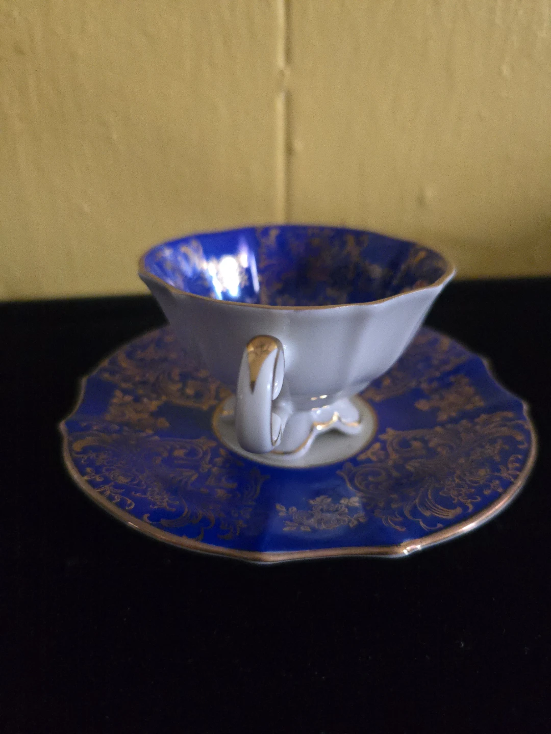 Blue and Gold Porcelain Teacup and Saucer Set