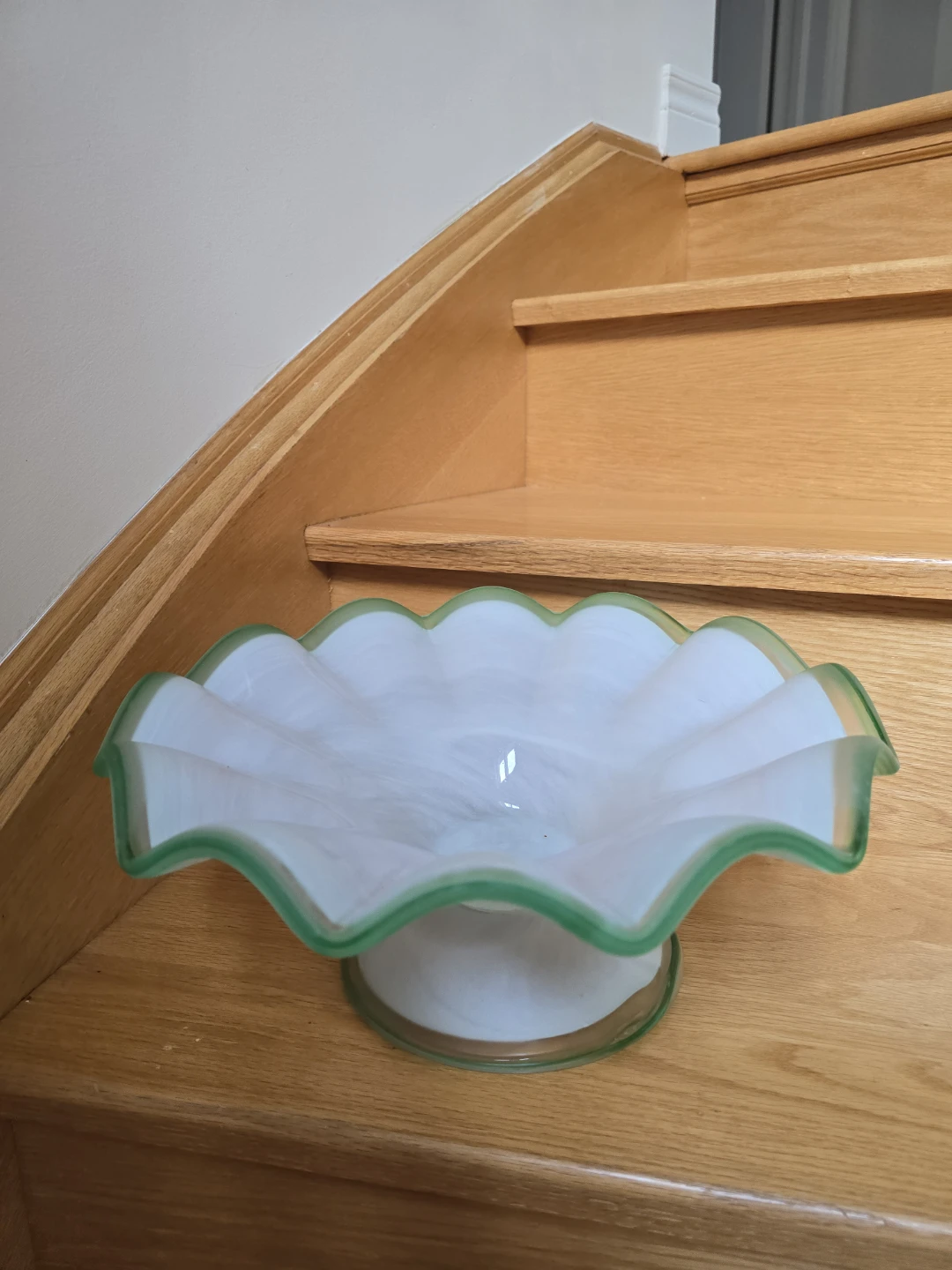 Glass Fruit Bowl with Green Rim