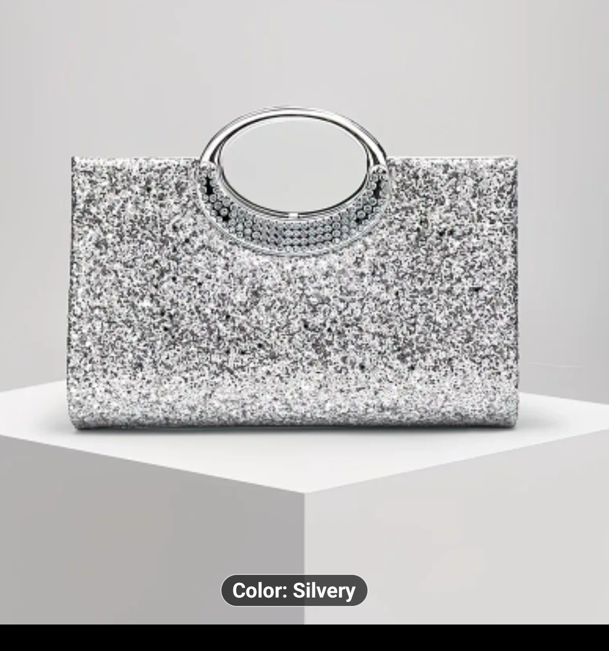 Sparkly Silver Clutch Handbag with Handle - photo 4