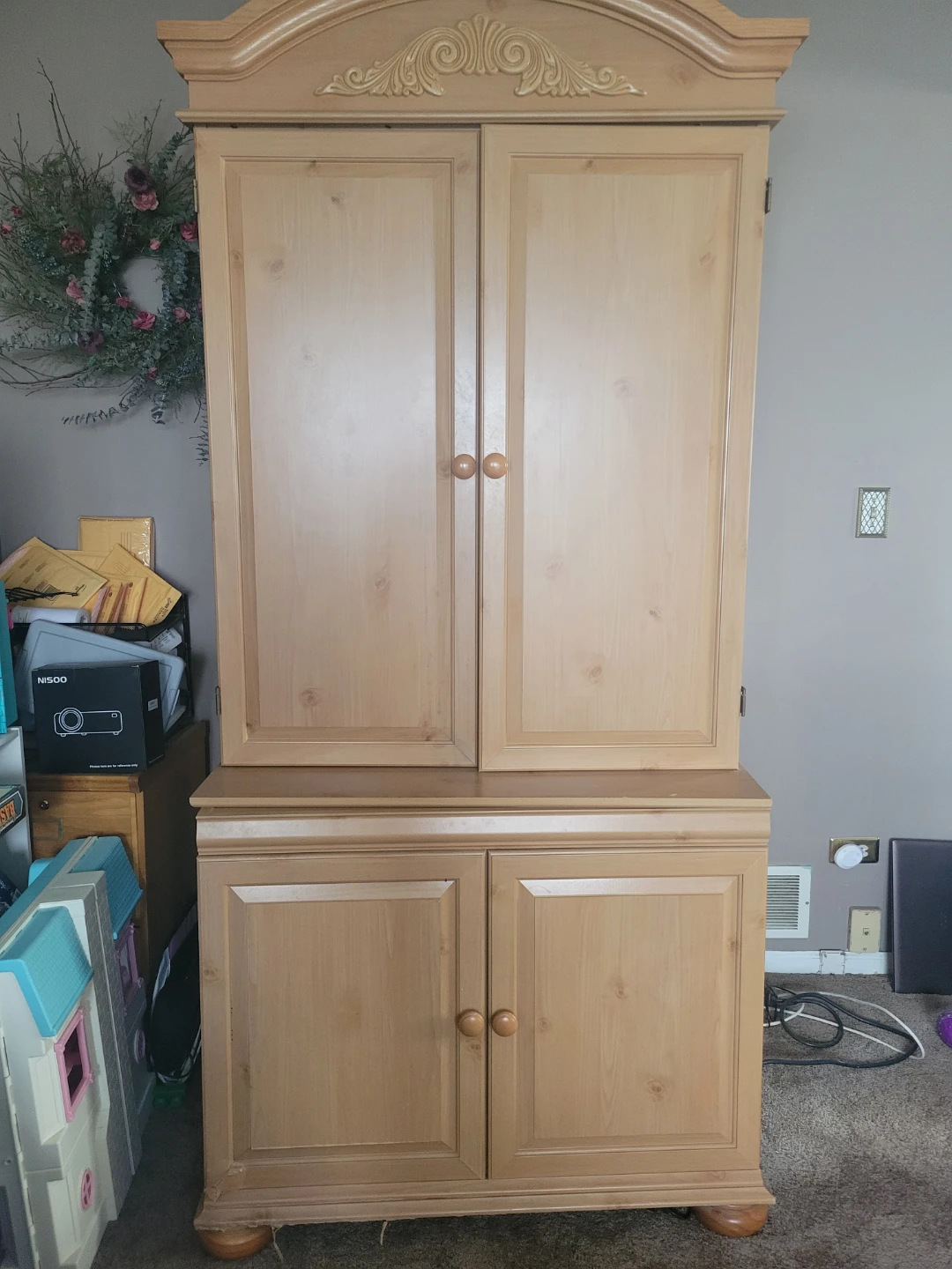 Light Wood Computer Desk Armoire with Storage - photo 3