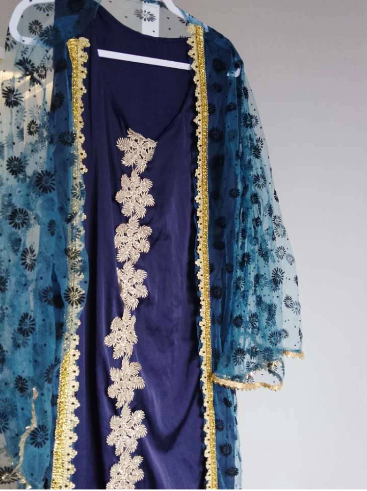 Blue Embroidered Kaftan Dress