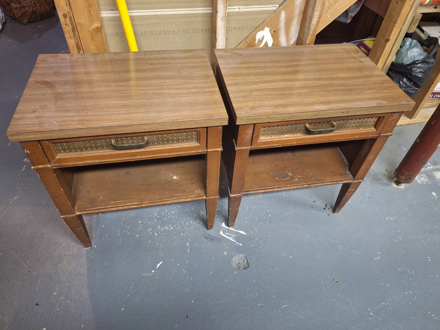Pair of Vintage Wood End Tables with Drawer - photo 2