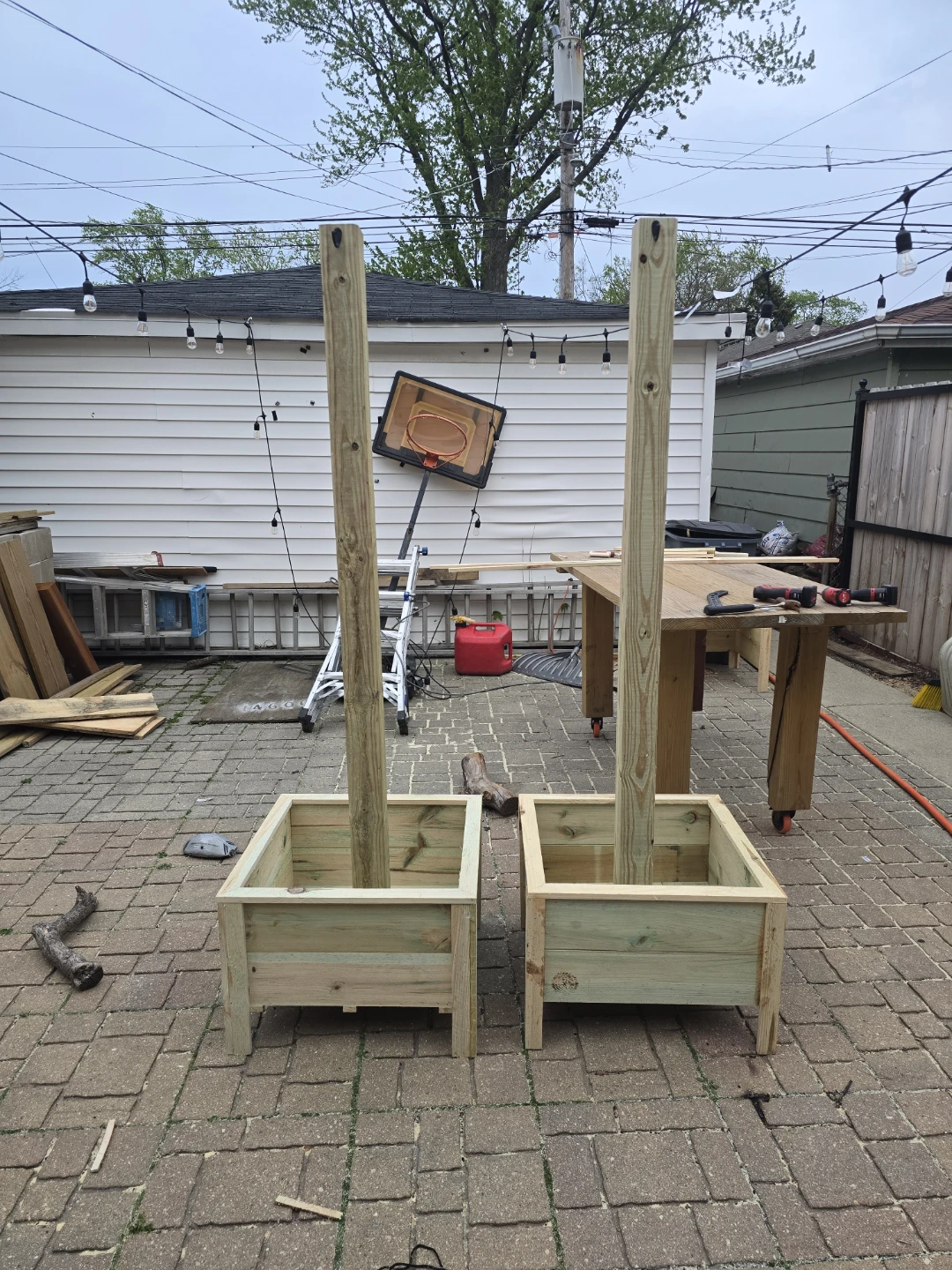Wooden Planter Boxes with Posts (Set of 2)