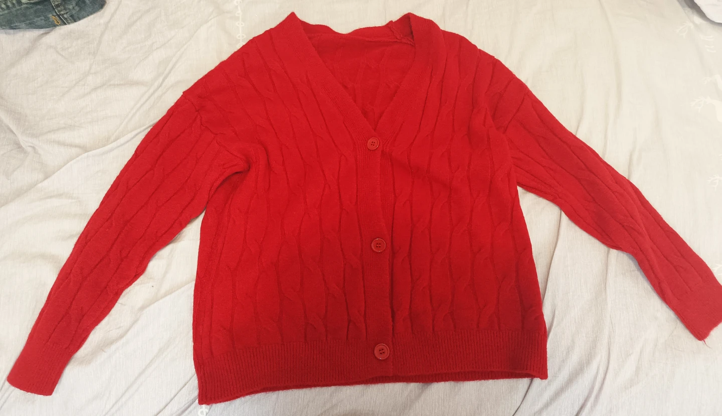 Red Cable Knit Cardigan