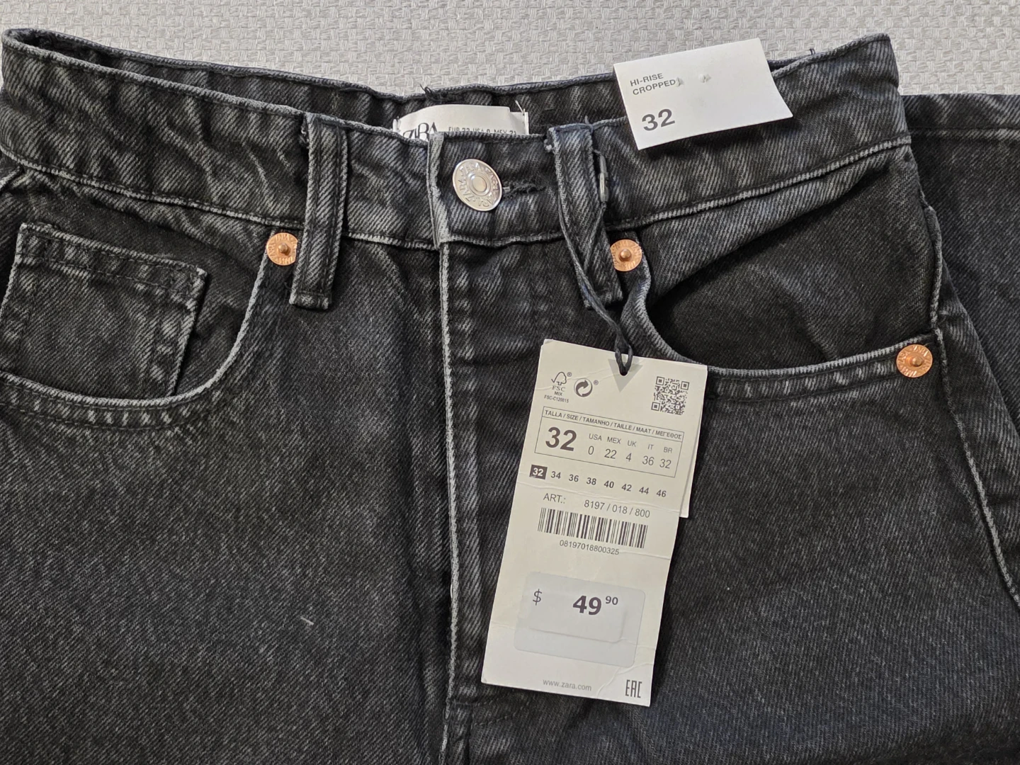 Zara Hi Rise Cropped Jeans Black Size 32 - photo 2