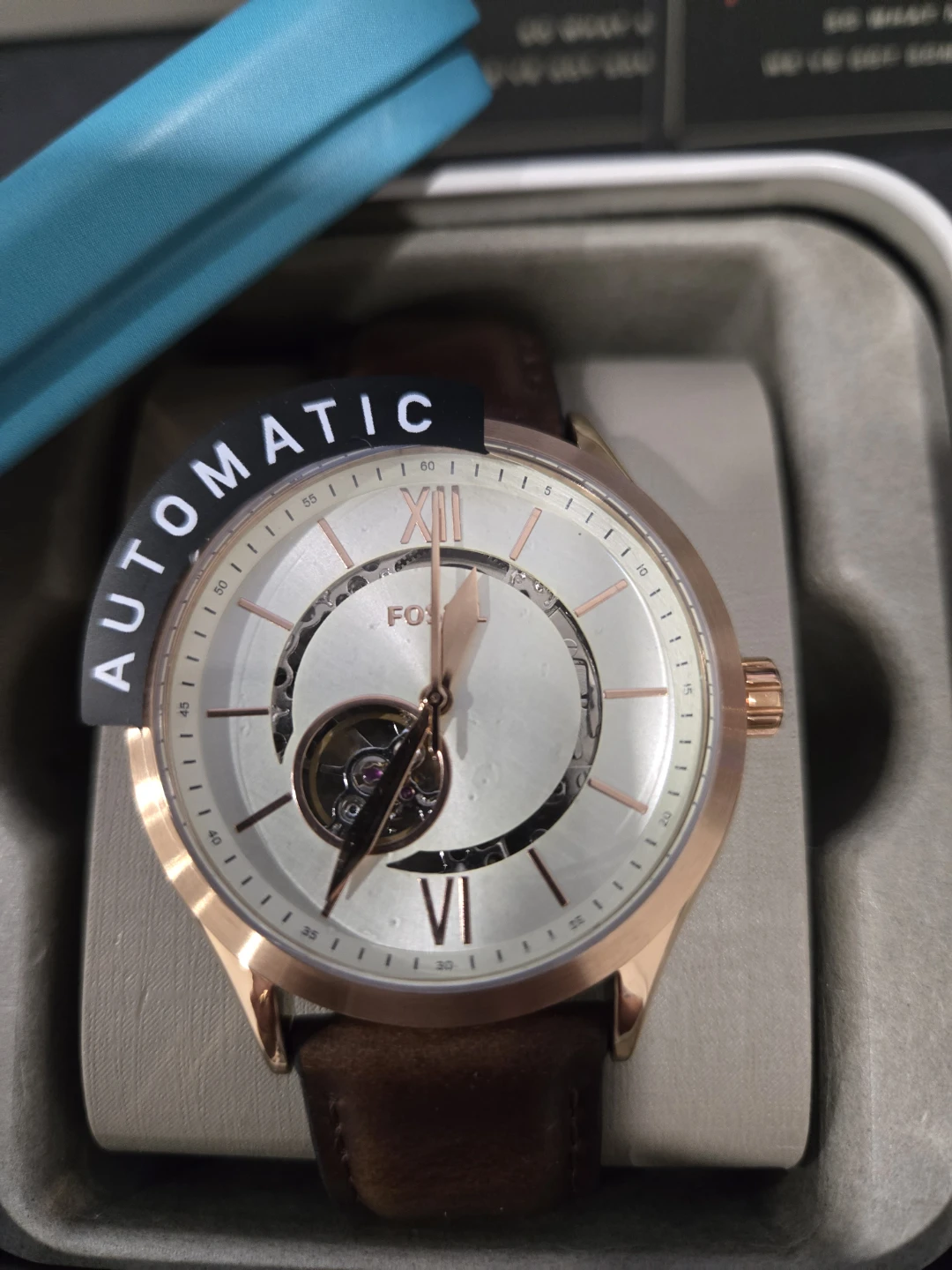 Fossil Automatic Rose Gold Tone Watch with Brown Leather Strap - photo 3