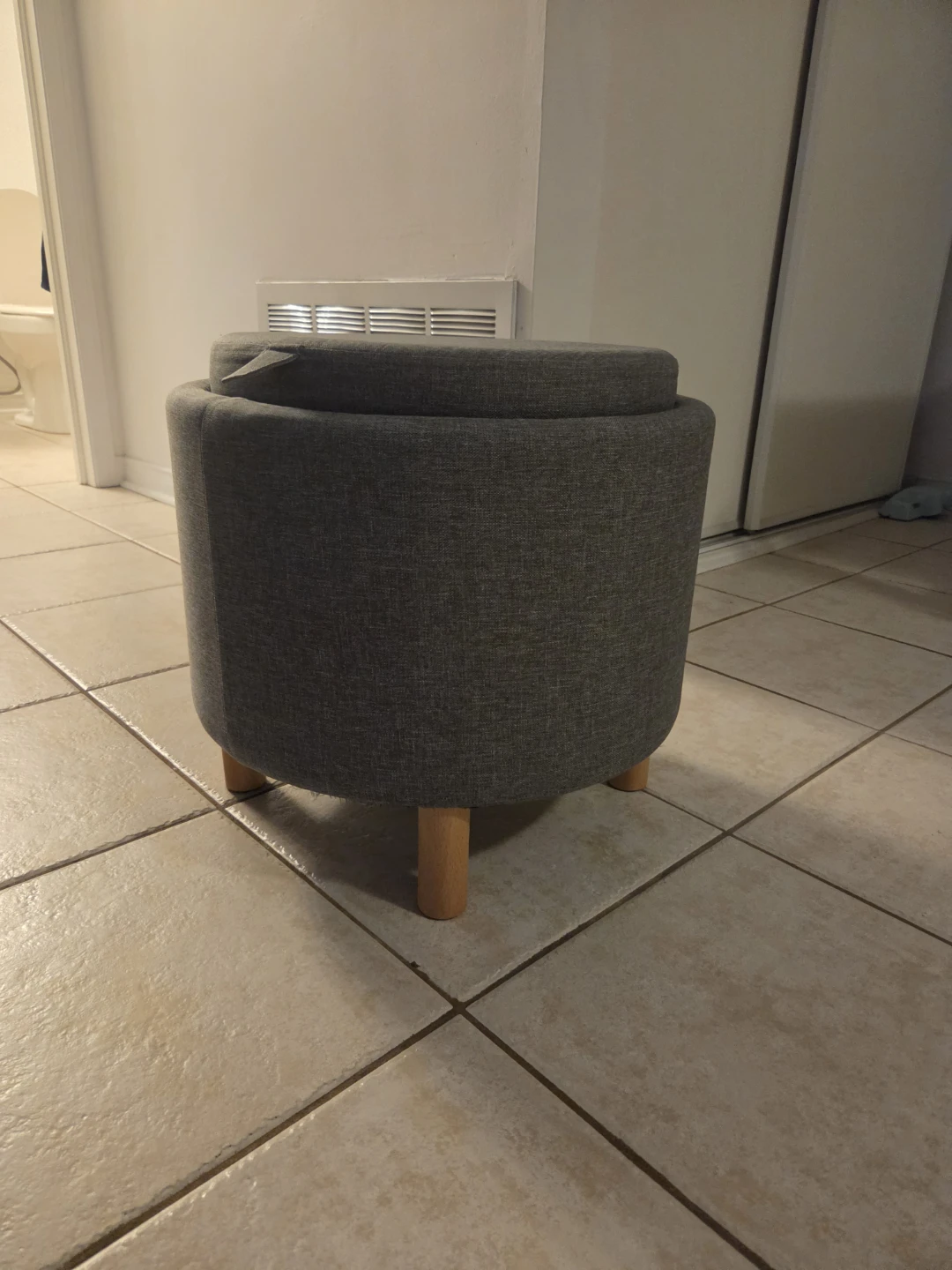 Round Storage Ottoman with Wood-look Lid