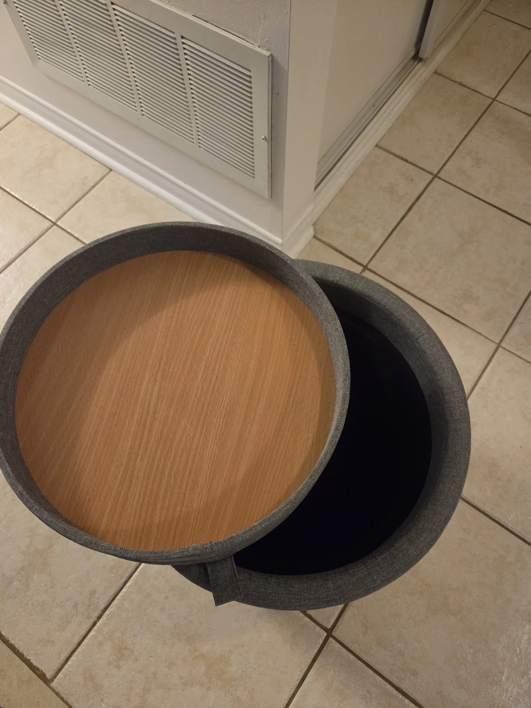 Round Storage Ottoman with Wood-look Lid - photo 3
