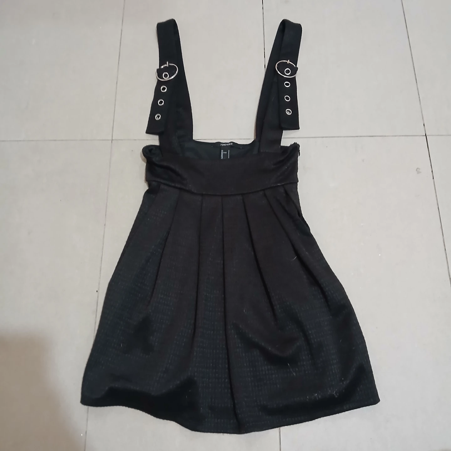 Black Pleated Skirt with Suspenders Y2K Goth Preppy Schoolgirl