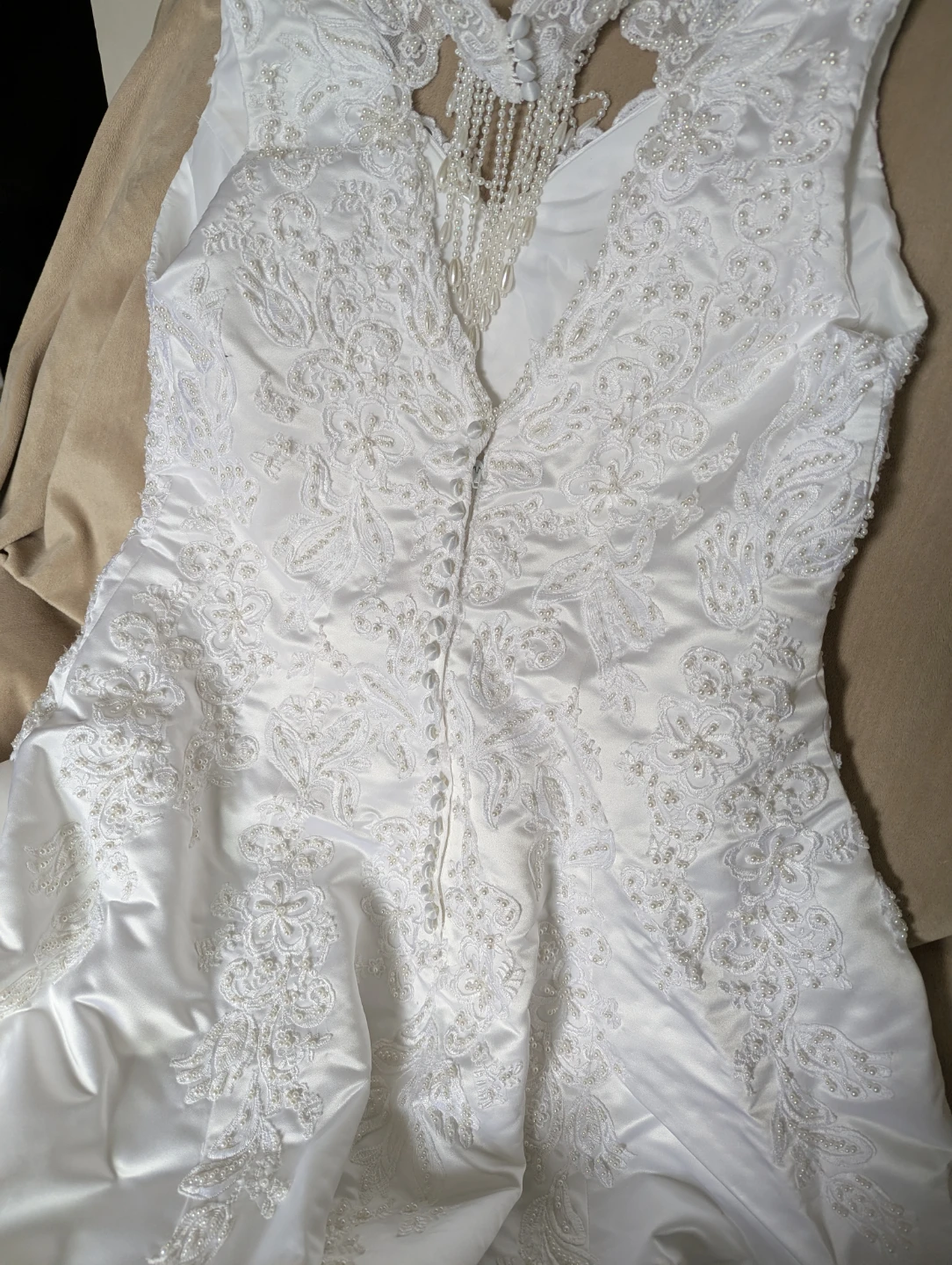 White Satin Wedding Dress with Beading - photo 2