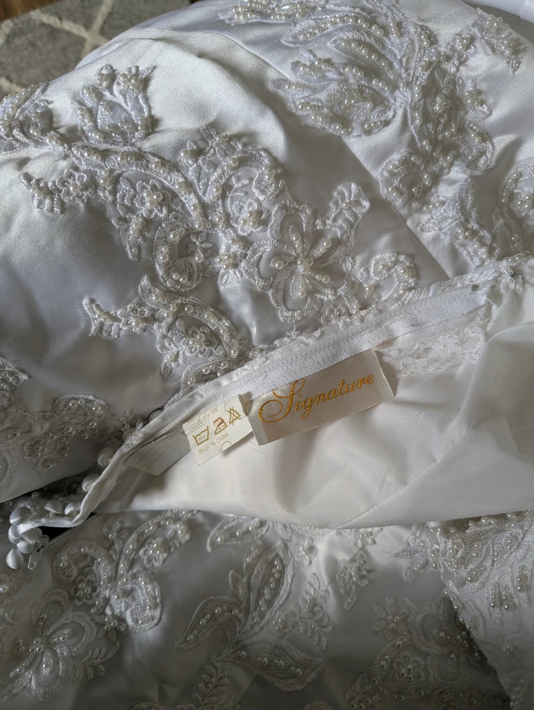 White Satin Wedding Dress with Beading - photo 3