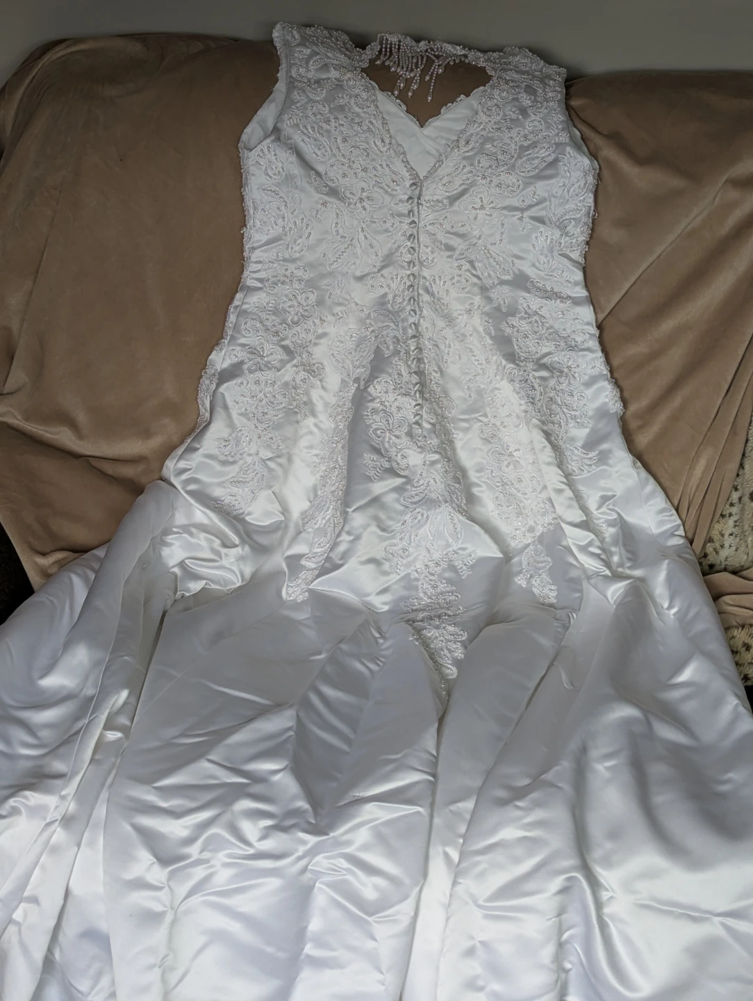 White Satin Wedding Dress with Beading - photo 5