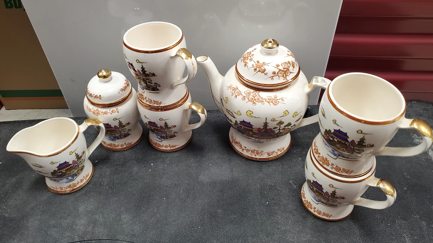 Vintage Tea Set with Teapot, Cups, Sugar Bowl, Creamer - photo 2