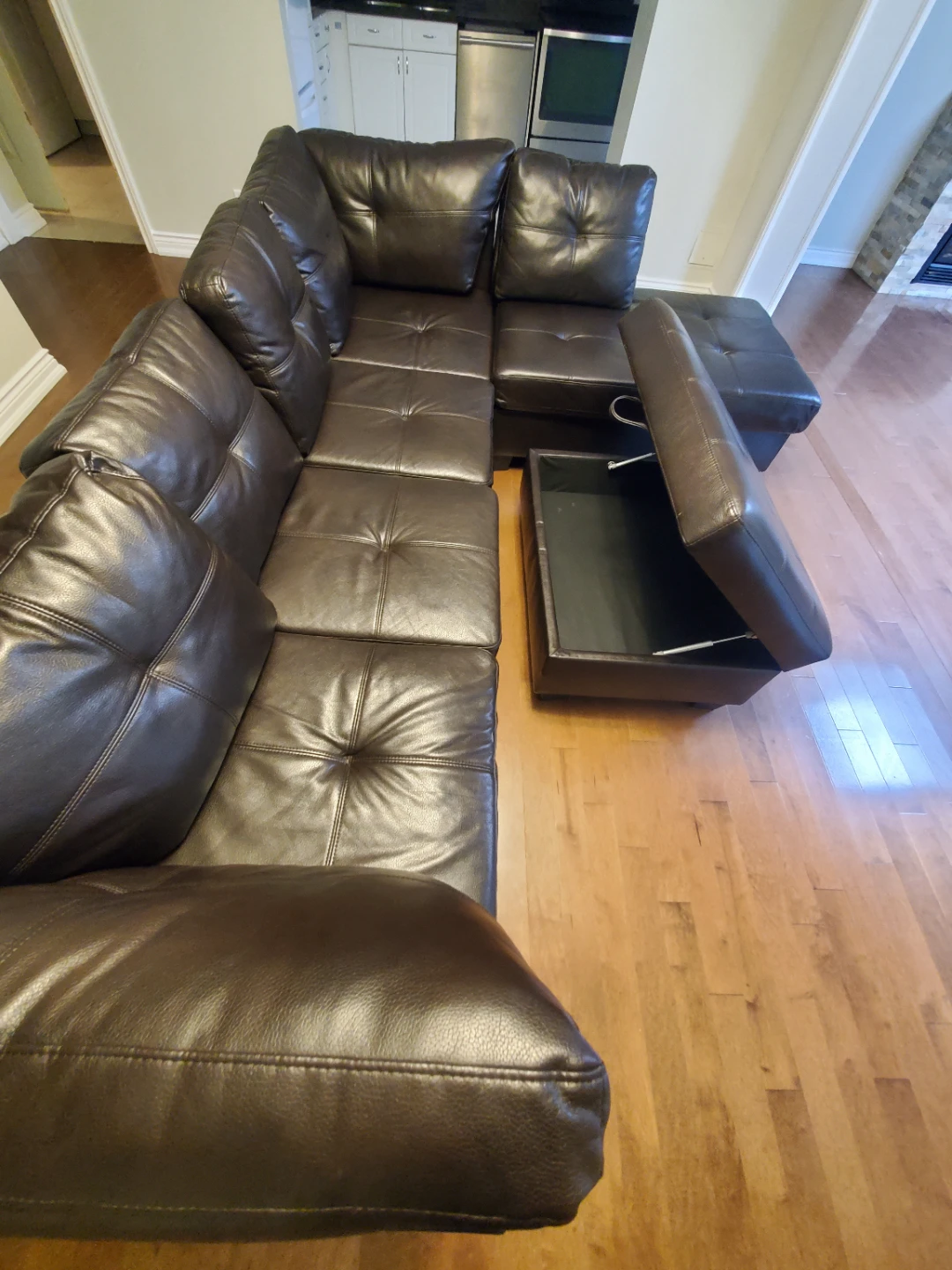 Brown Faux Leather Sectional Sofa with Ottoman - photo 4