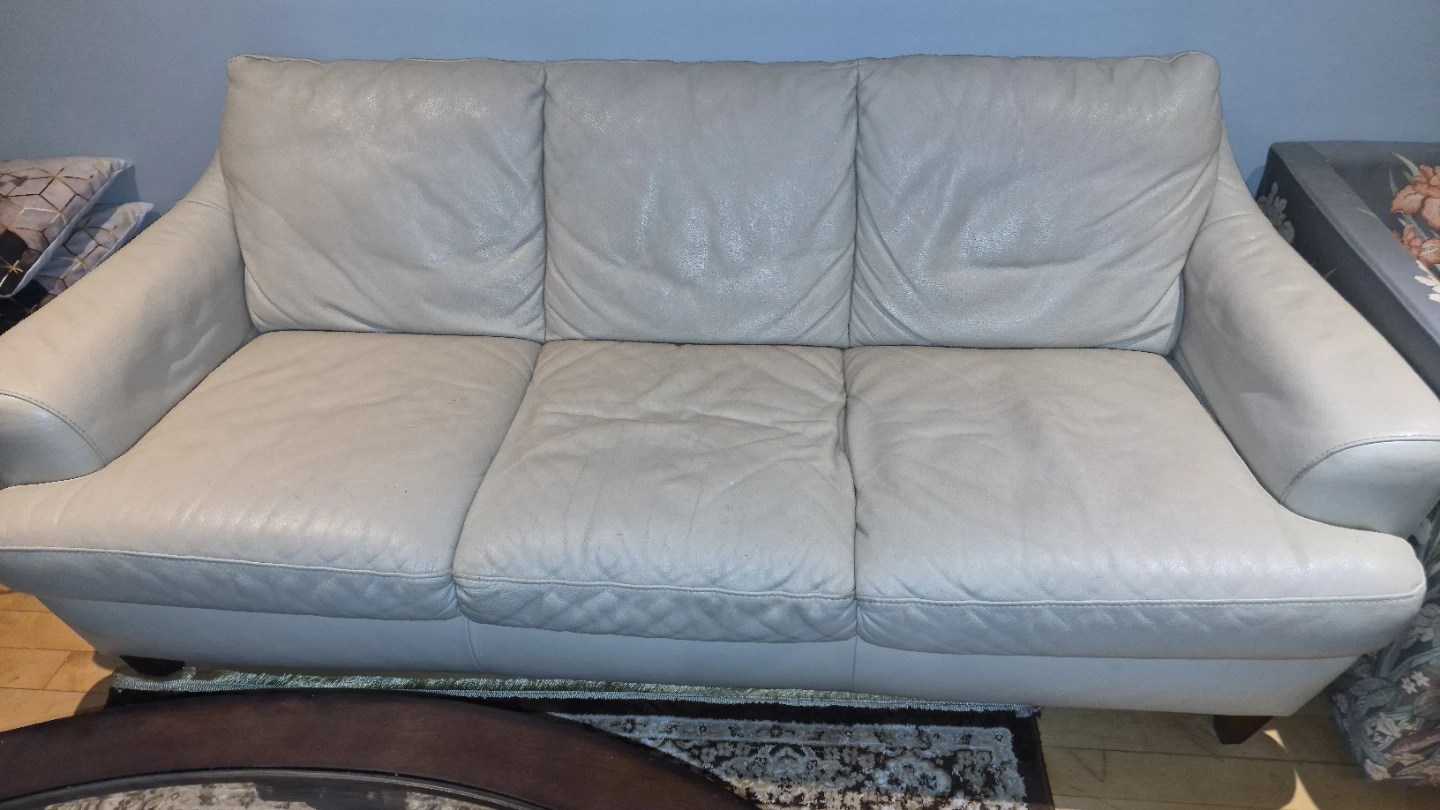 Cream Leather Sofa and Armchair Set - photo 2