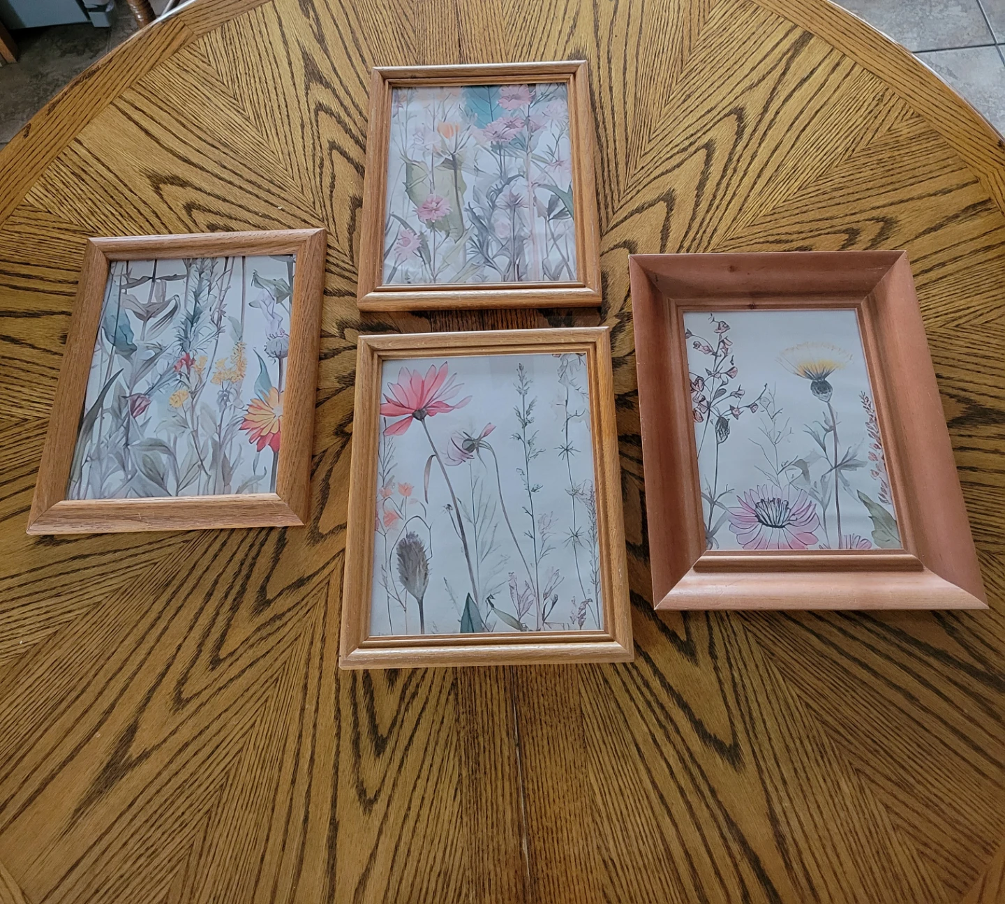 Set of 4 Botanicals Oak Vintage Picture Frames
