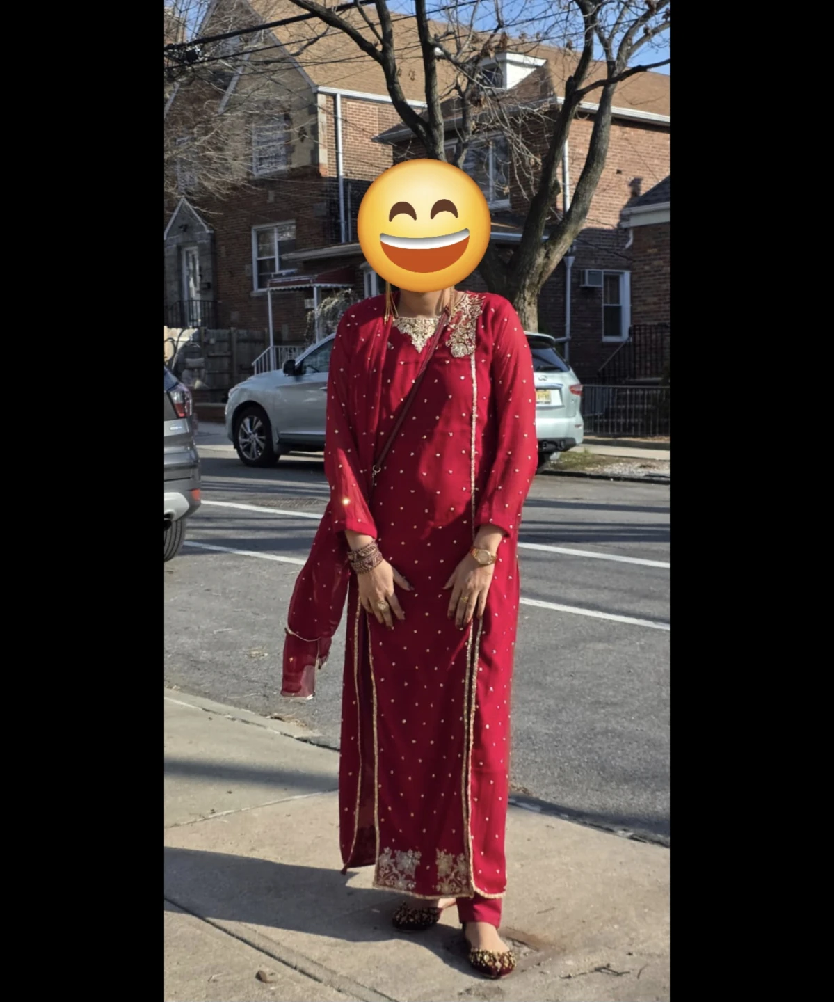 Red Indian Outfit with Gold Embellishments