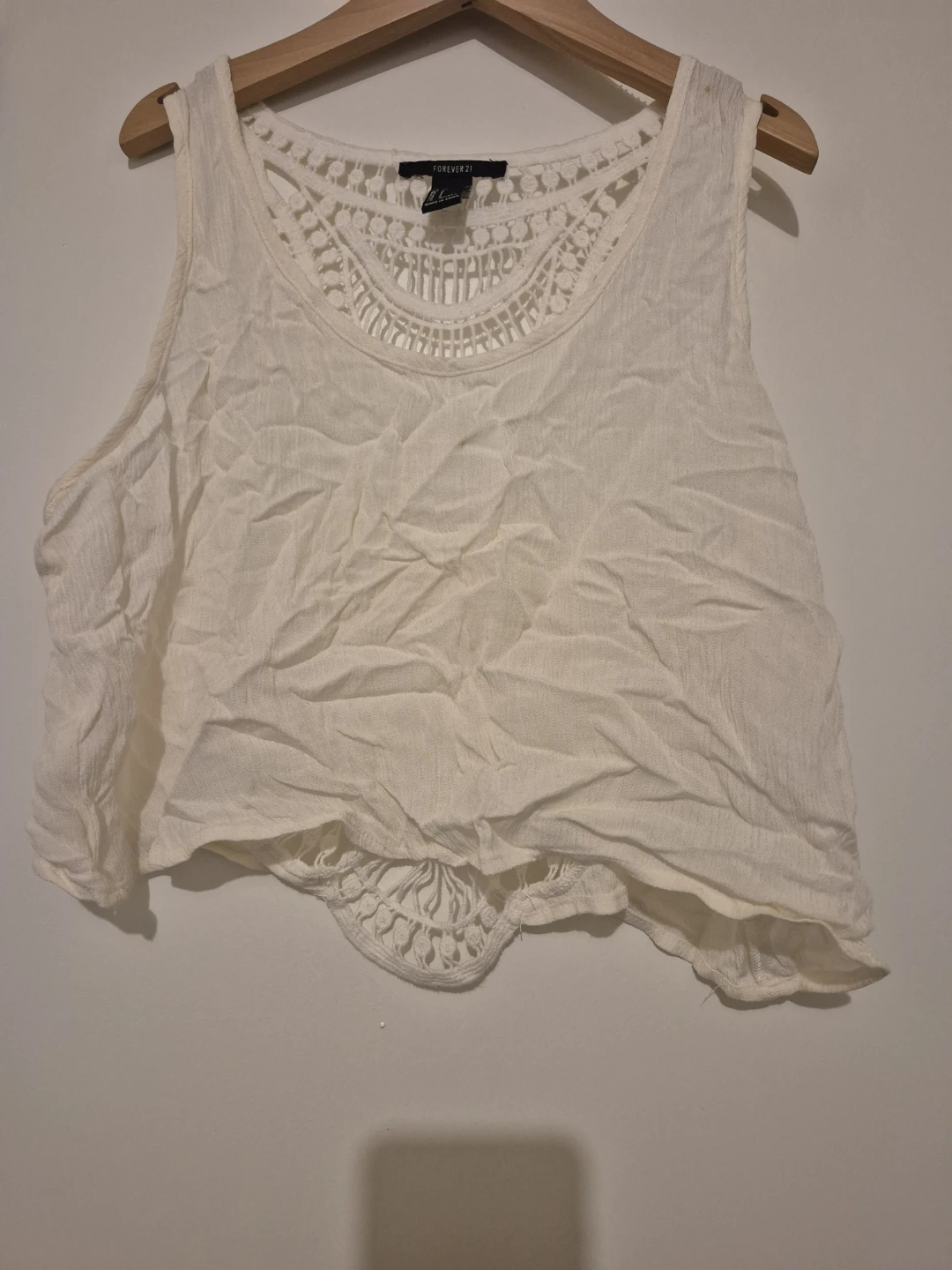 Forever 21 White Crochet Detail Tank Top - Size S