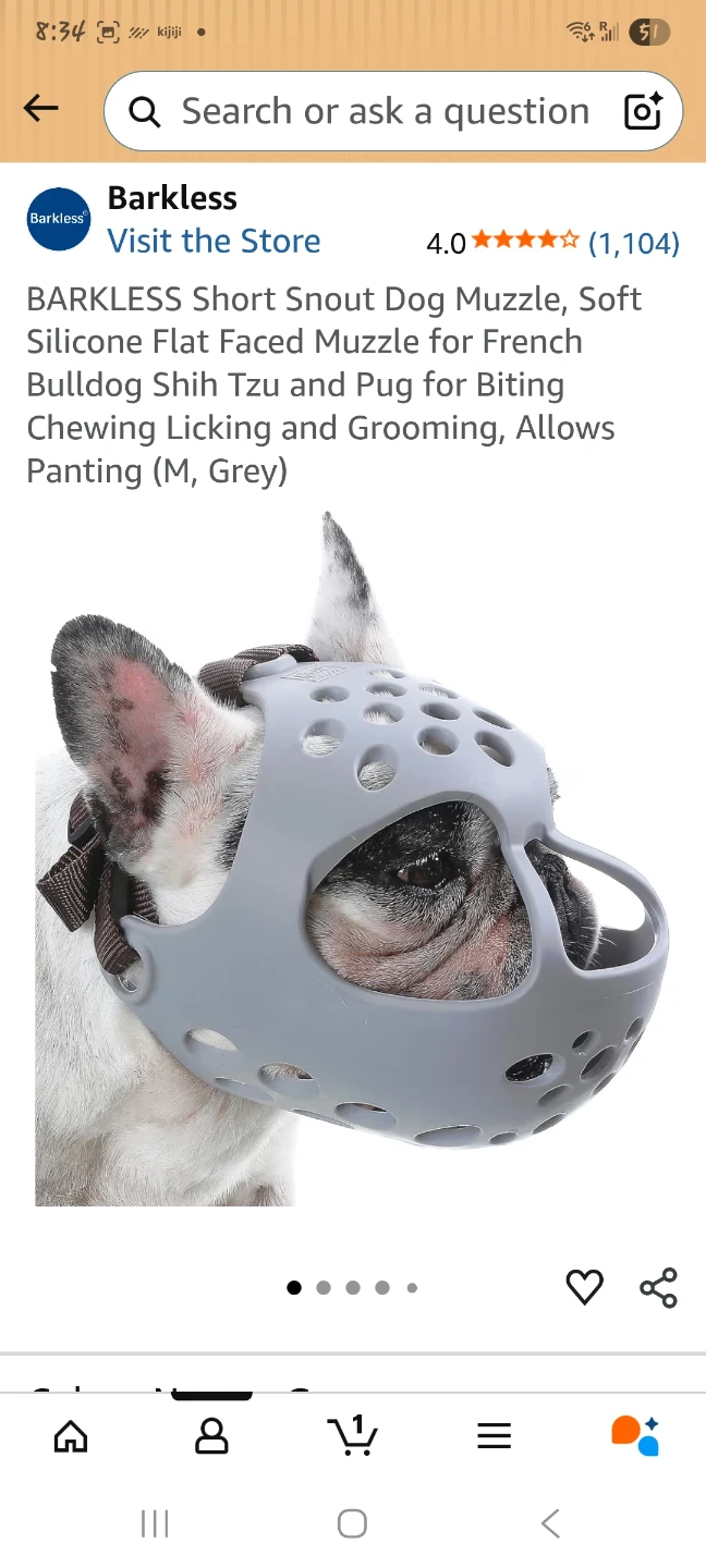 Barkless Short Snout Dog Muzzle - Grey, Size M