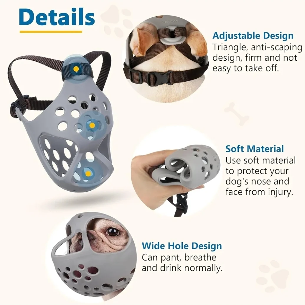 Barkless Short Snout Dog Muzzle - Grey, Size M - photo 4