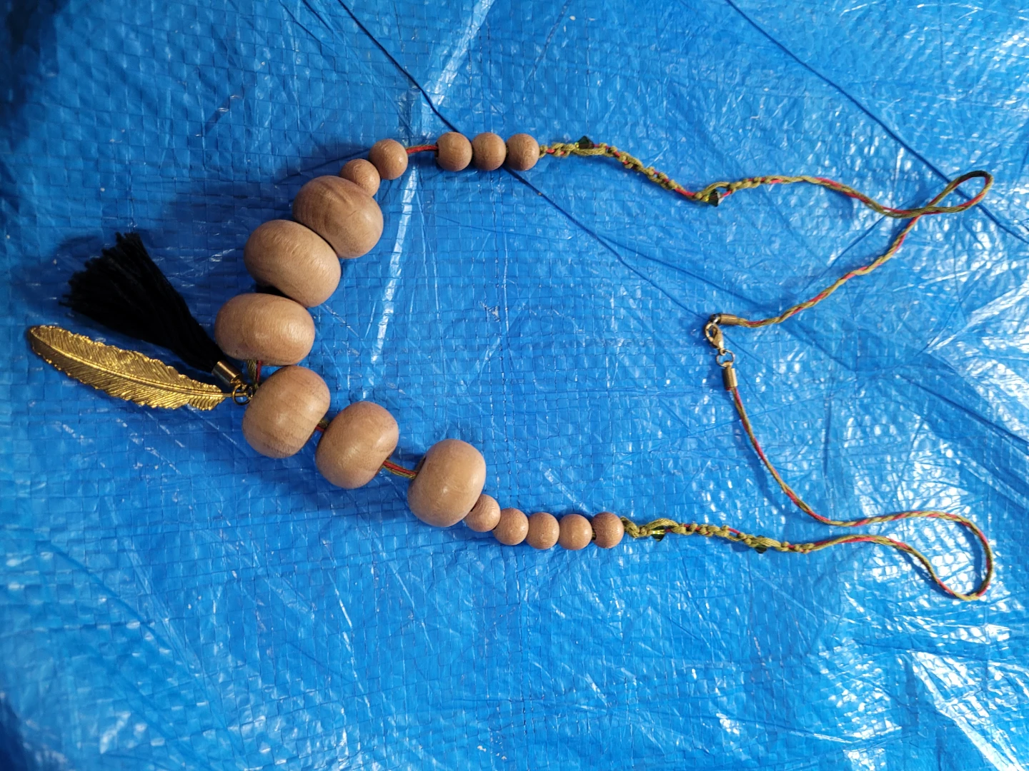 Wooden Bead Necklace with Feather Charm - photo 2
