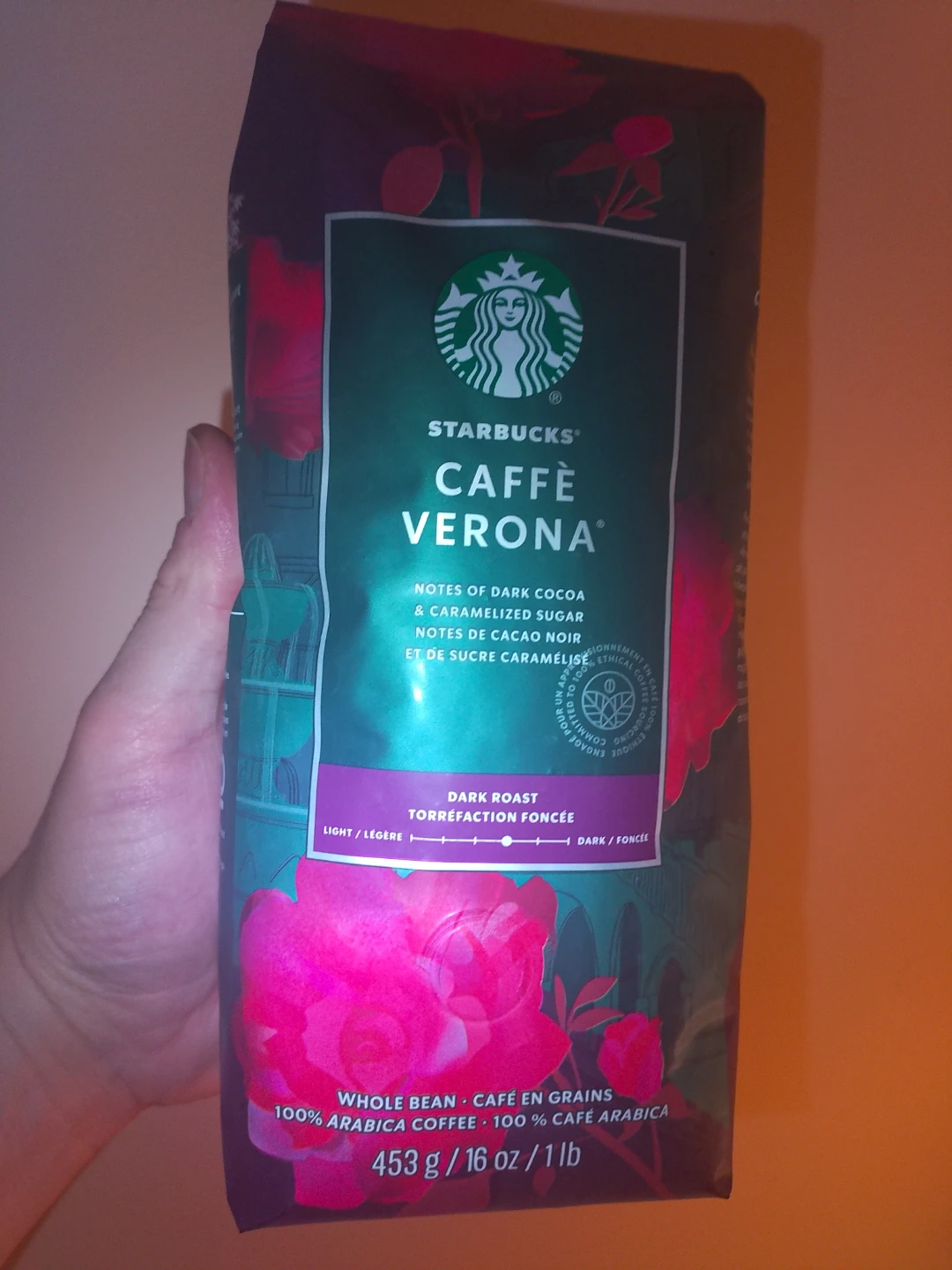 Starbucks Caffè Verona Dark Roast Whole Bean Coffee (453g)