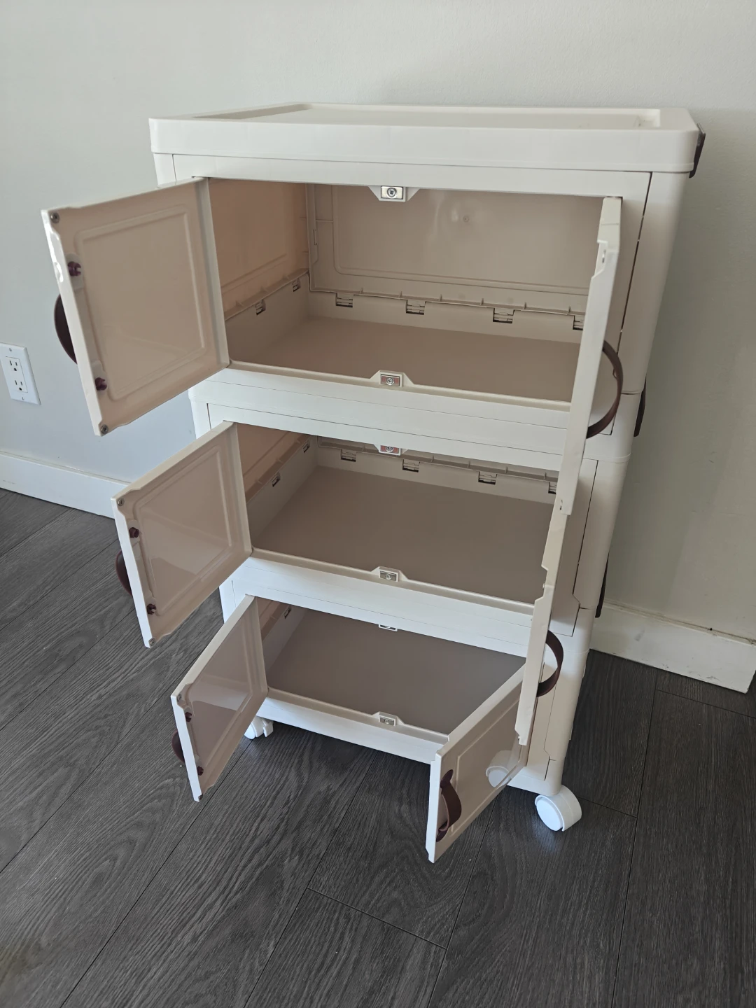 Cream 3-Tier Plastic Storage Cabinet with Wheels - photo 3