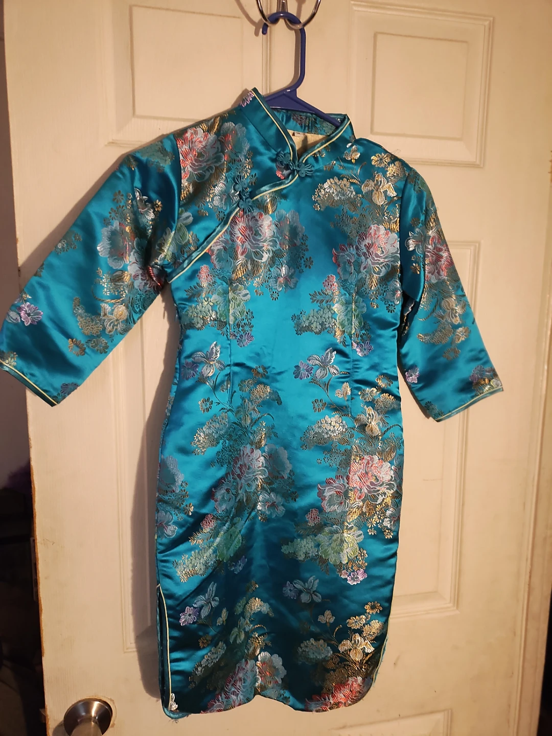 🌱Teal Floral Brocade kids Cheongsam Dress used - photo 2