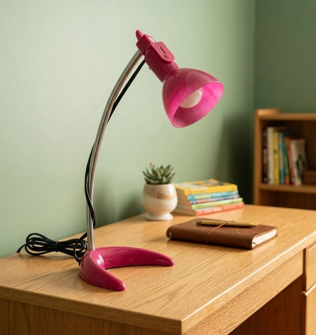 Vibrant Pink Gooseneck Desk Lamp - Modern & Adjustable.