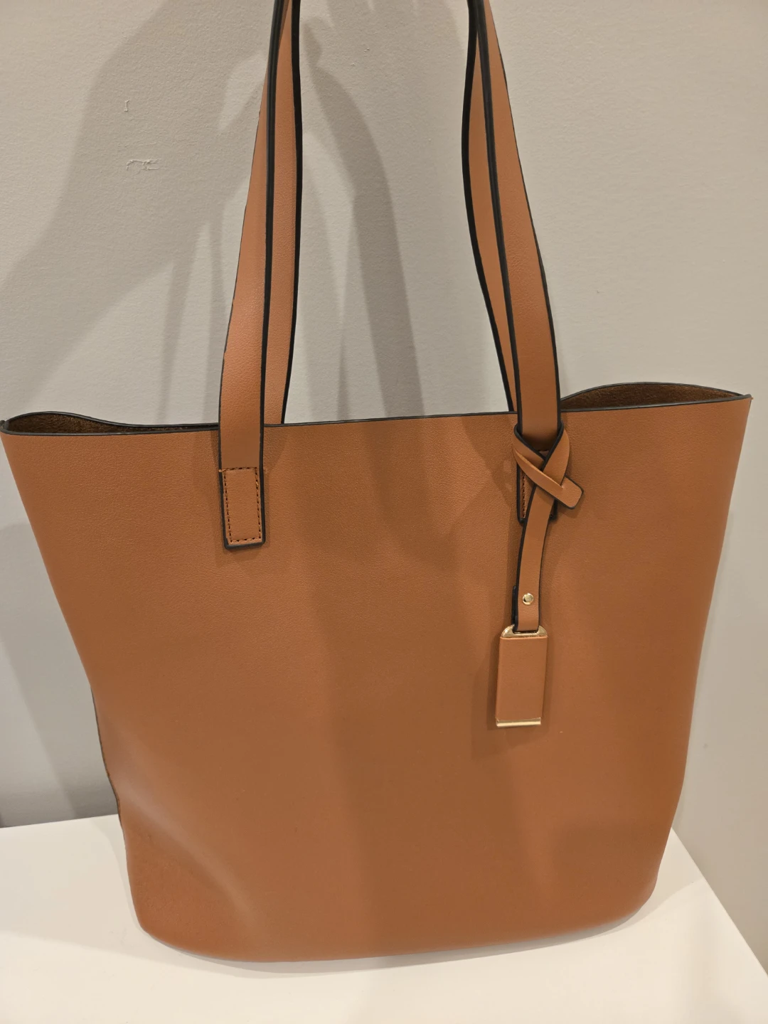Brown Faux Leather Tote Bag